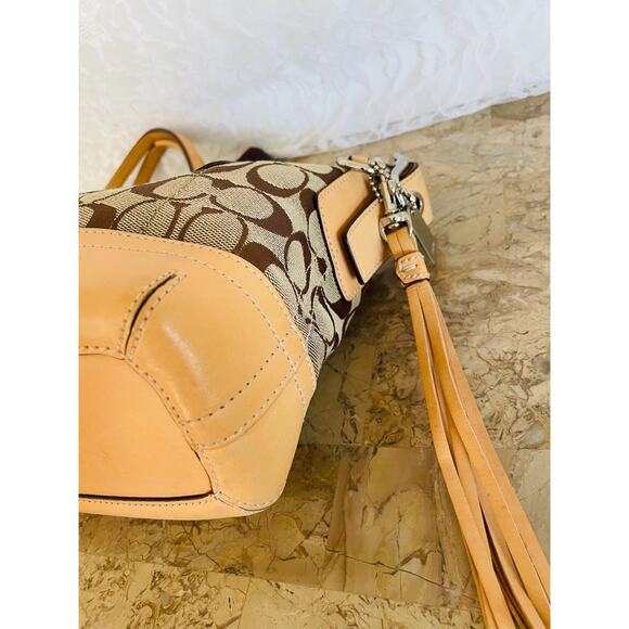 Vtg COACH signature canvas tan fabric convertible shoulder bag 9363 Y2K - Picture 8 of 10